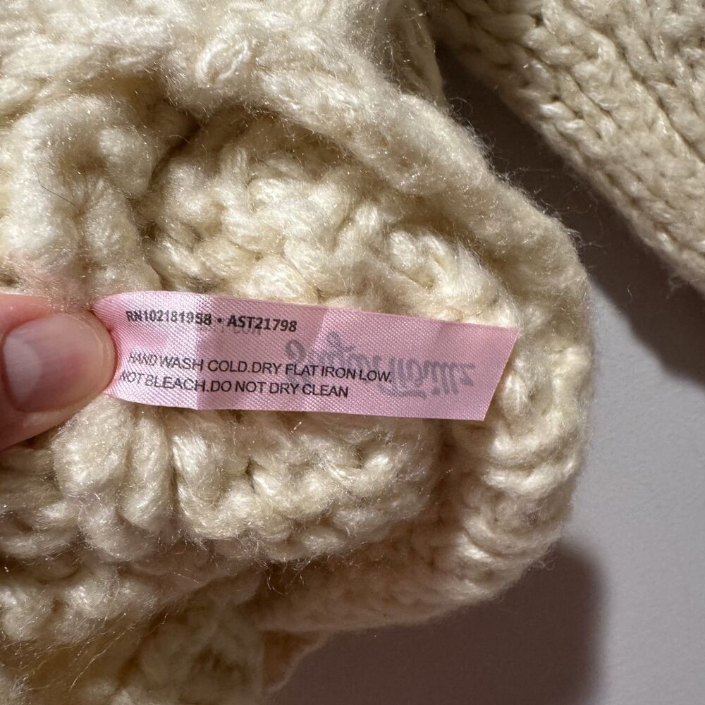 Sugar Thrillz Cardigan Sweater Chunky Knit Floral Cream Cottagecore Women Medium - Picture 4 of 8